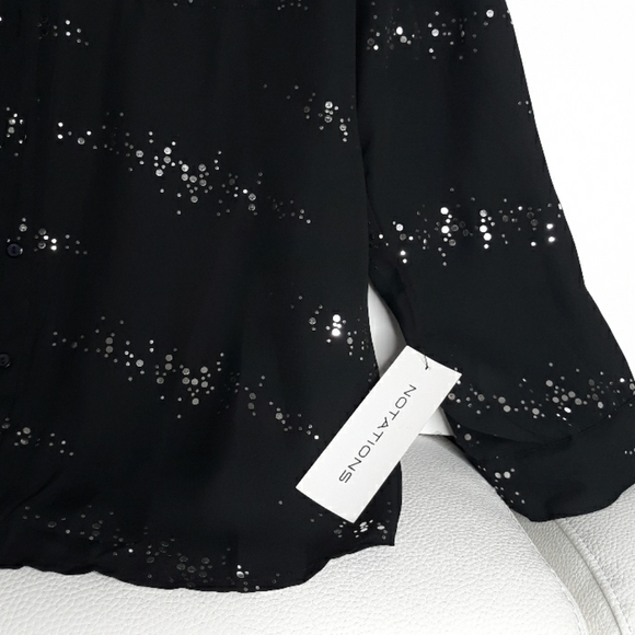 Notations Black Sequin Embellished Long Sleeve Buttons up Blouse - Picture 5 of 7